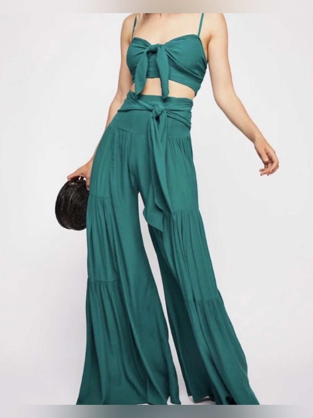Free People One Green Wide-Leg High-Waist Palazzo Pants